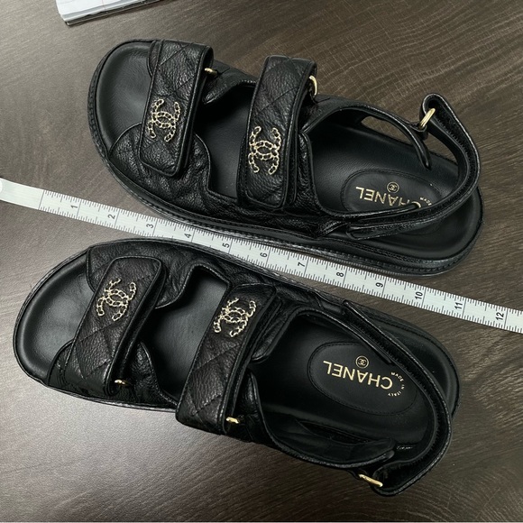 CHANEL Authentic Black Caviar Leather Dad Sandals Gold Hardware Strap Shoes - Picture 10 of 10